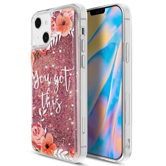 Flower Petal Glitter Waterfall Case iPhone 14 - Picture 2 of 7